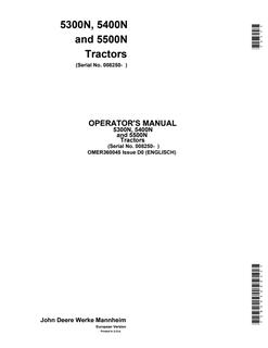 John Deere 5300N; 5400N; 5500N Tractor Operator manual OMER360045 — actual manual cover