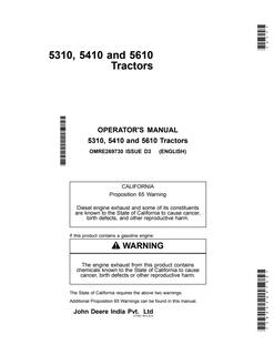 John Deere 5310; 5410; 5610 Tractor Operator manual OMRE269730 — actual manual cover
