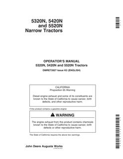John Deere 5320N; 5420N; 5520N Tractor Operator manual OMRE73927 — actual manual cover