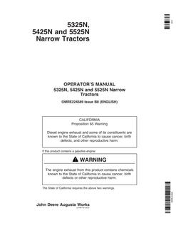 John Deere 5325N; 5425N; 5525N Tractor Operator manual OMRE224589 — actual manual cover
