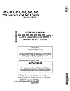 John Deere 533; 583; 633; 653; 663; 683; 753; 746 Loader Operator manual OMCC59227 — actual manual cover