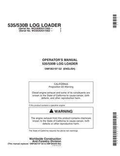 John Deere 535/530B Log loader Operator manual OMF383197 — actual manual cover