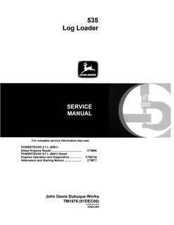John Deere 535 Log Loader Technical Manual TM1876 — actual manual cover