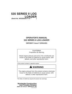 John Deere 535 Series II Log loader Operator manual OMF389371 — actual manual cover
