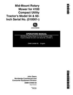 John Deere 54/60-inch Mid-mount mower Operator manual OMM134998 — actual manual cover