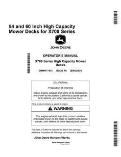 John Deere 54- and 60-Inch High Capacity Mower Decks for X700 Series Mower deck Operator's manual OMM177813 — actual manual cover