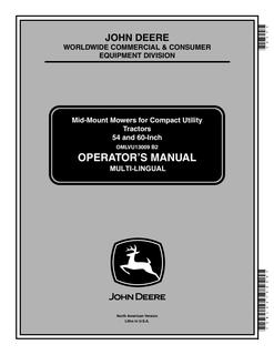 John Deere 54-inch; 60-inch Mid-mount mower Operator manual OMLVU13009 — actual manual cover