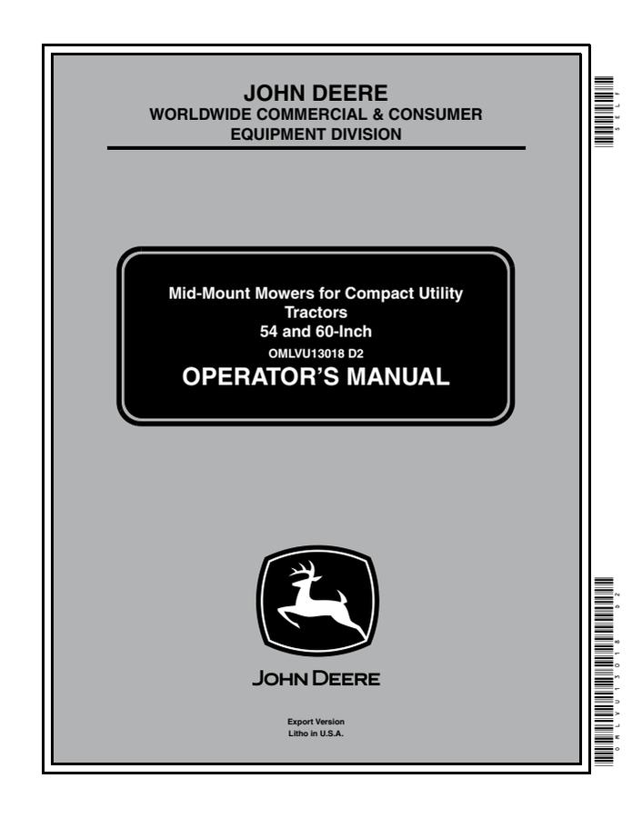 John Deere 54-inch; 60-inch Mid-mount mower Operator manual OMLVU13018 — actual manual cover