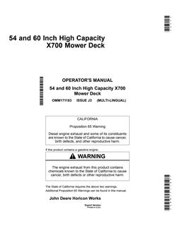 John Deere 54-inch; 60-inch X700 Mower deck Operator manual OMM171183 — actual manual cover