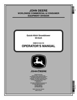 John Deere 54-inch Quick-Hitch Snowblower Operator manual OMM161542 — actual manual cover