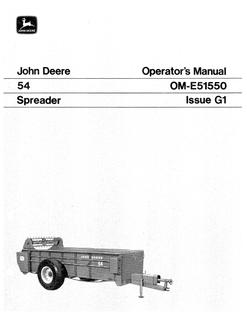 John Deere 54 Spreader Operator manual OM-E51550 — actual manual cover