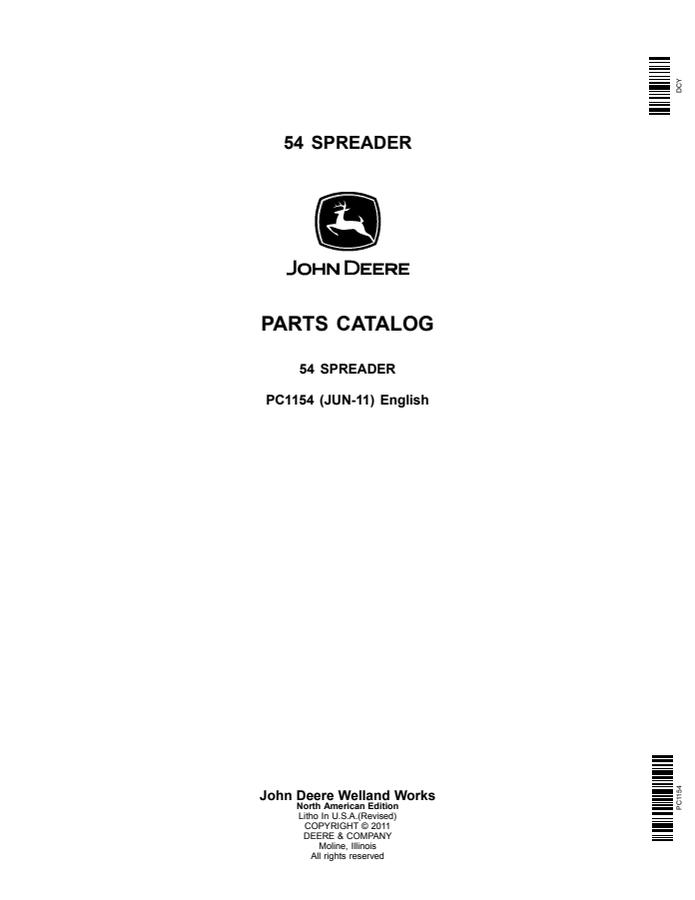 John Deere 54 Spreader Parts Catalog — actual manual cover