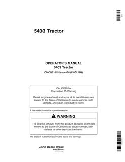 John Deere 5403 Tractor Operator manual OMCQ51615 — actual manual cover