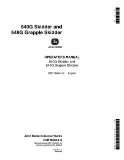 John Deere 540G; 548G Grapple Skidder Skidder Operator manual OMT160644 — actual manual cover