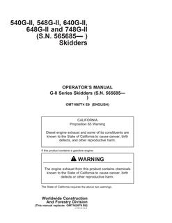 John Deere 540G-II; 548G-II; 640G-II; 648G-II; 748G-II Skidder Operator manual OMT166774 — actual manual cover