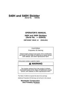 John Deere 540H; 548H Skidder Operator manual OMT253887 — actual manual cover