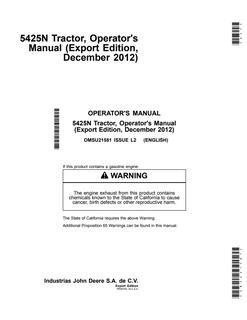 John Deere 5425N Tractor Operator manual OMSU21581 — actual manual cover