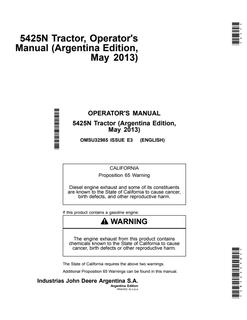 John Deere 5425N Tractor Operator manual OMSU32985 — actual manual cover