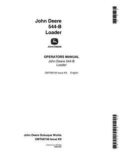 John Deere 544-B Loader Operator manual OMT68748 — actual manual cover