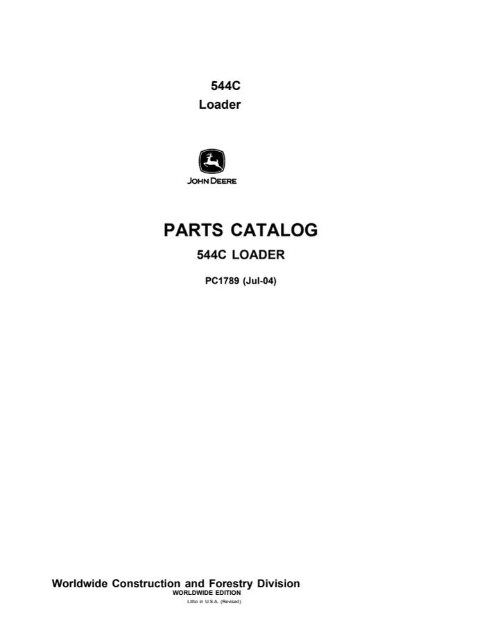 John Deere 544C Loader Parts catalog PC1789 — actual manual cover