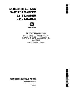 John Deere 544E; 544E LL; 544E TC; 624E; 644E Loader Operator manual OMT131709 — actual manual cover