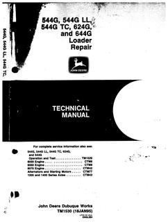John Deere 544G, 544G LL, 544G TC, 624G, 644G 4WD Loaders Repair Technical Manual TM1530 — actual manual cover