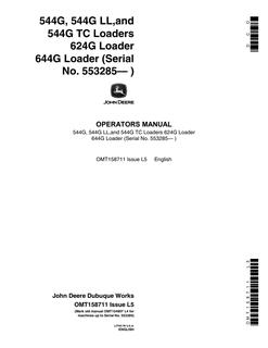 John Deere 544G; 544G LL; 544G TC; 624G; 644G Loader Operator manual OMT158711 — actual manual cover