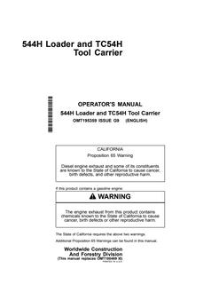 John Deere 544H Loader; TC54H Tool Carrier Loader and tool carrier Operator manual OMT195359 — actual manual cover