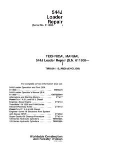 John Deere 544J Loader Repair technical manual TM10244 — actual manual cover