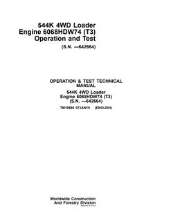 John Deere 544K 4WD loader Operation and test manual TM10688 — actual manual cover