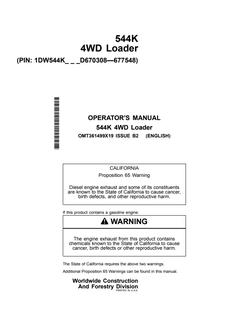 John Deere 544K 4WD loader Operator manual OMT361499X19 — actual manual cover
