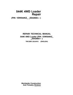 John Deere 544K 4WD Loader Repair Technical Manual TM12099 — actual manual cover