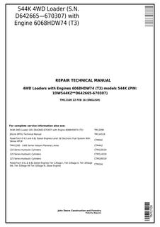 John Deere 544K 4WD Loader Repair Technical Manual TM12100 — actual manual cover