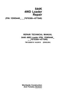 John Deere 544K 4WD Loader Repair Technical Manual TM13369X19 — actual manual cover