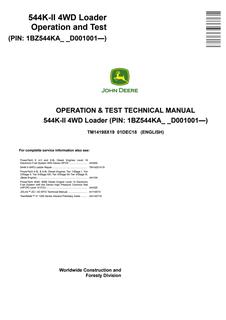 John Deere 544K-II 4WD Loader Operation and Test Manual — actual manual cover