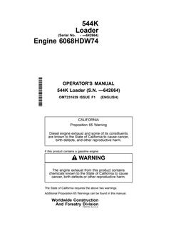 John Deere 544K Loader Operator manual OMT231639 — actual manual cover