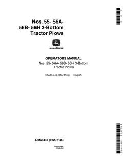 John Deere 55, 56A, 56B, 56H 3-bottom Tractor plow Operator Manual OMA4446 — actual manual cover