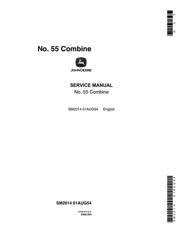 John Deere 55 Combine Service Manual SM2014 — actual manual cover