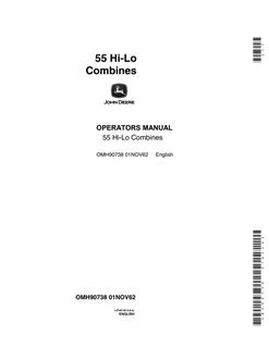 John Deere 55 Hi-Lo Combine Operator manual OMH90738 — actual manual cover