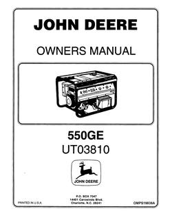 John Deere 550GE Generator Owner's manual OMPS19838A — actual manual cover