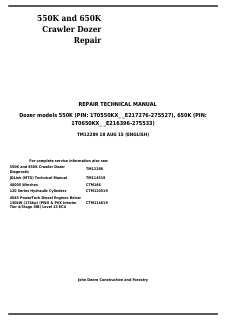 John Deere 550K, 650K Crawler dozer Repair technical manual TM12289 — actual manual cover