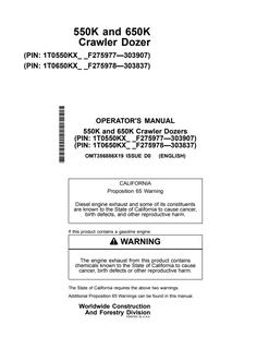 John Deere 550K and 650K Crawler Dozers Operator's Manual — actual manual cover