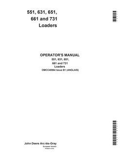 John Deere 551; 631; 651; 661; 731 Loader Operator manual OMCC48964 — actual manual cover