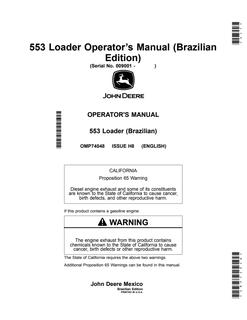 John Deere 553 Loader Operator manual OMP74048 — actual manual cover
