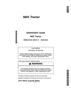 John Deere 5603 Tractor Operator guide OMRE267252 — actual manual cover
