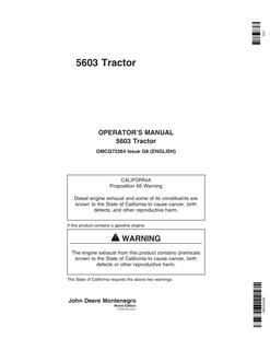 John Deere 5603 Tractor Operator manual OMCQ72264 — actual manual cover