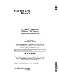 John Deere 5605; 5705 Tractor Operator manual OMCQ51648 — actual manual cover