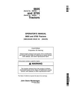 John Deere 5605; 5705 Tractor Operator manual OMSU302498 — actual manual cover