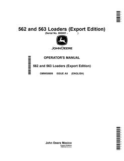 John Deere 562, 563 Loader Operator manual OMW58699 — actual manual cover