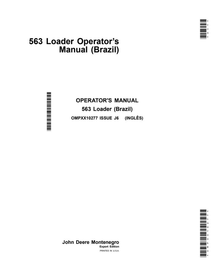 John Deere 563 Loader Loader Operator manual OMPXX10277 — actual manual cover